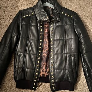 Sean John 100% genuine leather gold studded bomber